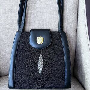 Kismet Genuine Stingray Leather Satchel Shoulder Handbag Black Thailand NEW